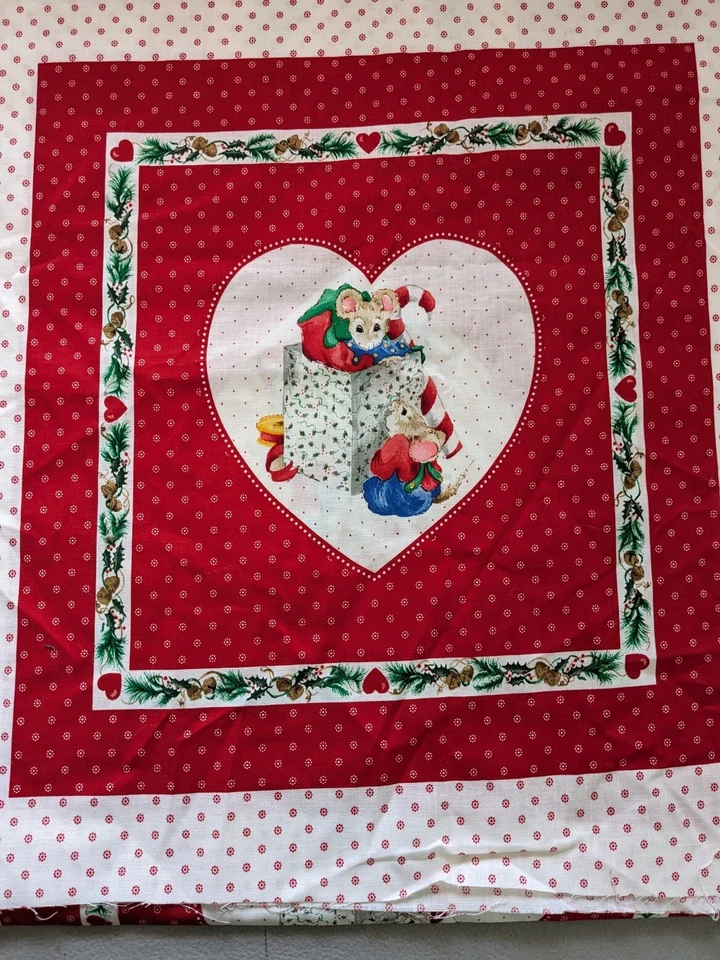 Mistletoe Mice Christmas Fabric Cotton Pillow Panel Cut Sew VIP Cranston Red Lot - Image 3 of 4
