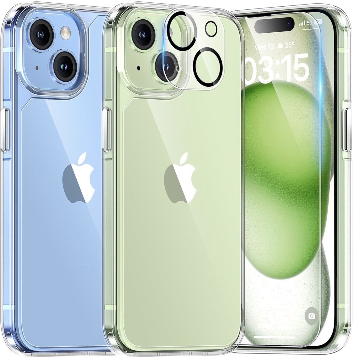 iPhone 15 Case [5in 1] 1x Clear Case+  2x Screen Protector + 2x Camara Protector-image
