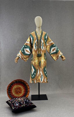 Uzbek ikat chapan,cotton kaftan cape,boho ikat dress,ethnic abaya,cover kimono