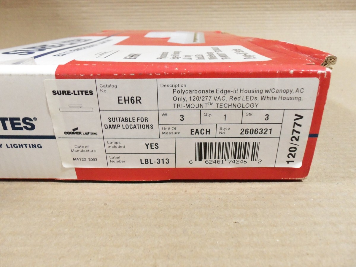 NEW COOPER EH6R Edge-lit white housing red LED emergency exit damp  locations AK