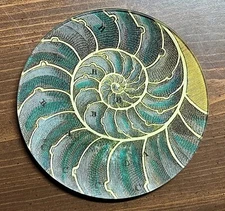 John Derian Blue Nautilus 7" Round Glass Plate Vintage Decoupage SIGNED