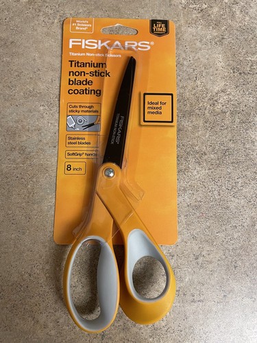 Fiskars Non-Stick Titanium Softgrip Scissors, 8" Long, Orange/Gray Offset Handle