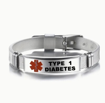 Type 1 Diabetes Medical Alert Bracelet Stainless Steel Wristband ...