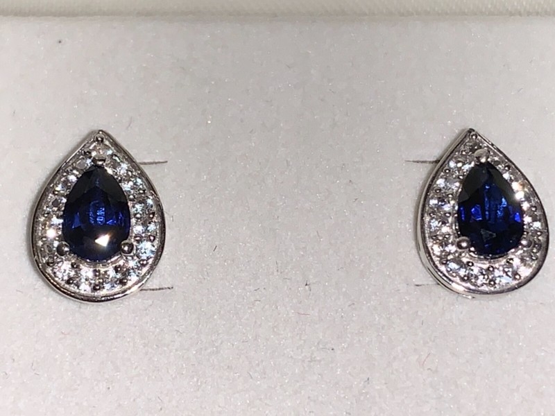 LAST 1 Kay Jewelers Sterling Silver Lab Created Blue Sapphire Tear Drop Earrings