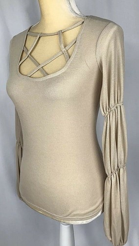 Chelsea Violet Top Shirt Pullover XS Long Sleeve Stretch Beige Nude Basic New - Picture 5 of 11