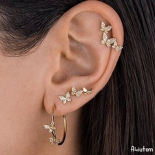 Butterfly Undefined Crystal Earring-Small Piercing Stud Mixed Circle Earring Set