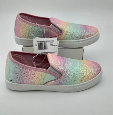 Josmo Girls Slip On Sneakers Rainbow Glitter Sz 4