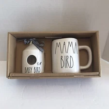 Rae Dunn Round Mini Birdhouse Mug Set Baby Bird and Mama Bird Artisan Magenta