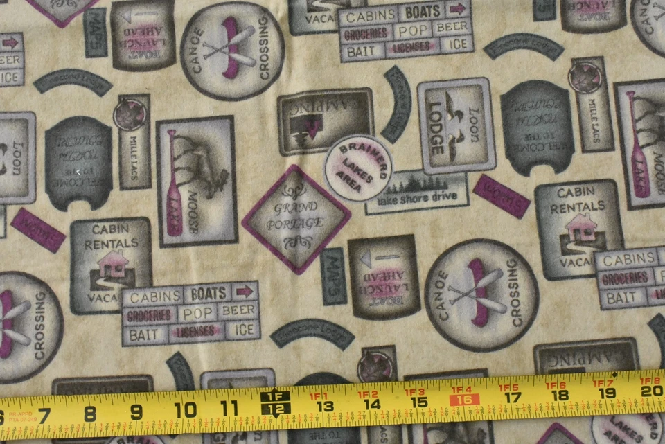 By 1/2 Yd, "Canoe Country" Patches on Tan Flannel, Moda, Holly Taylor, P8941 - Image 3 of 4