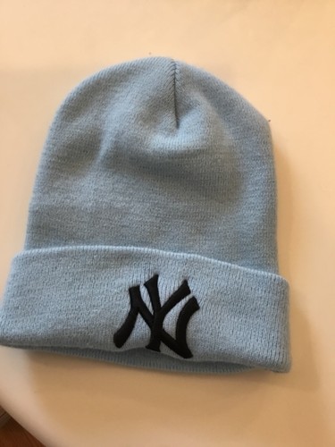 NY Yankees LIGHT BLUE Knit Hat, BLACK 