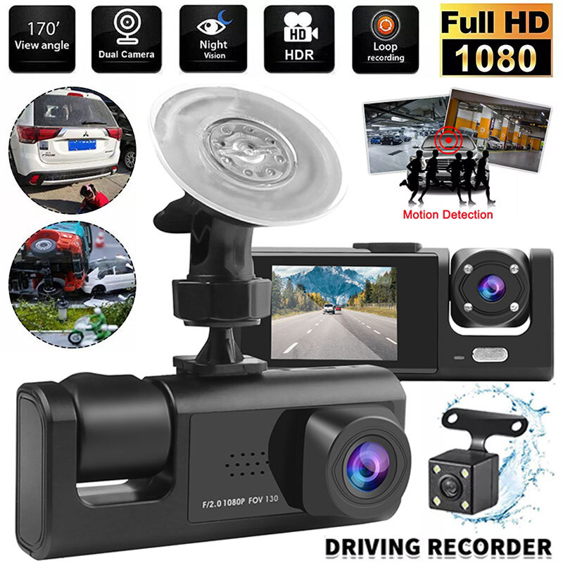 HD 1080p Dual Lens Dash Cam with G-sensor for Front Rear Inside Recording-image