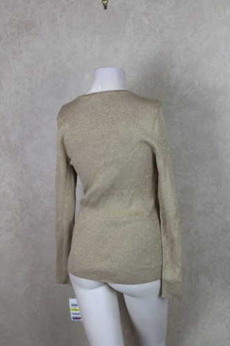 INC Nuevo Suéter PARA MUJER cuello en V acanalado Oro Brillo Talla Pequeña Nuevo con Etiquetas B3B2 - Imagen 2 de 4