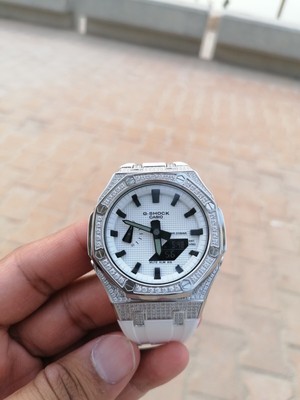 Casio G-Shock GA-2100 Custom Iced-Out Mod   White Strap