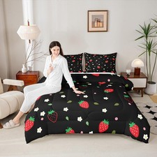 Strawberry Bedding Set, Kawaii Room Decor Bedding Sets for Girls , Cute Flowe...