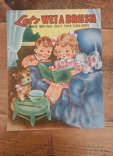 1944 Saalfield Co. Kids Wet A Brush Bring Out Colors, 3 Coloring Books IN BOX - Picture 8 of 9