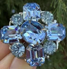 Vintage Blue cluster  Rhinestone brooch pin costume jewelry