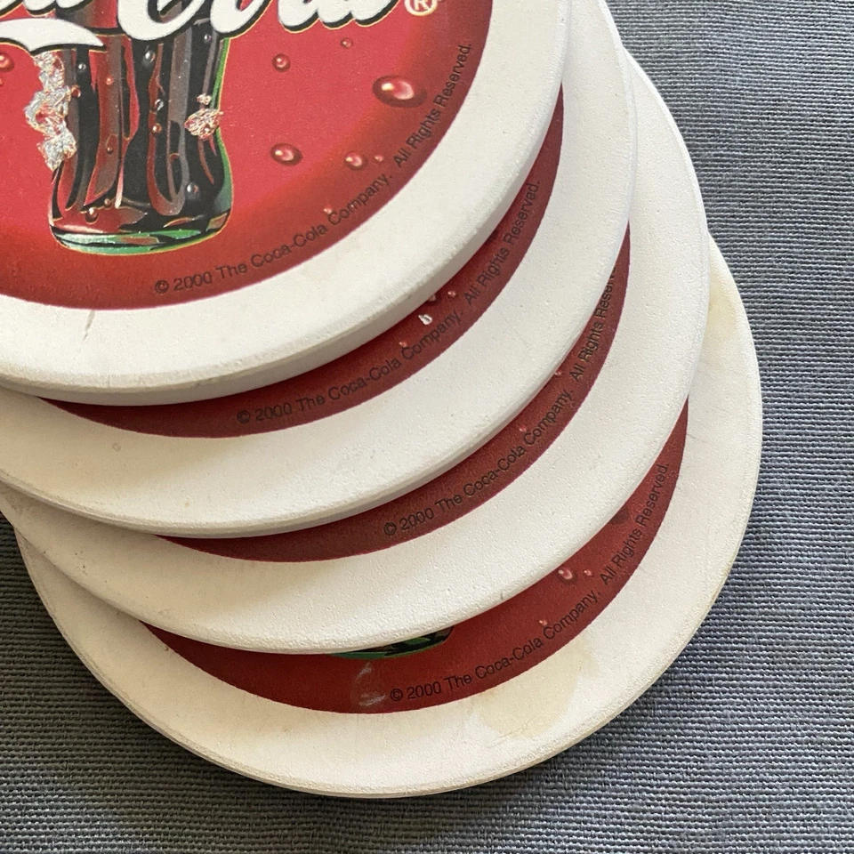 Vintage 2000 Coca Cola Coke Set Of 4 Ceramic Round Coasters Cork Back Soda Y2k - Image 3 of 4