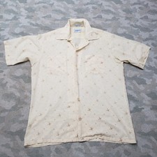 VTG Campus Shirt Mens Medium Beige 70s Floral Short Sleeve Button-Up Made USA