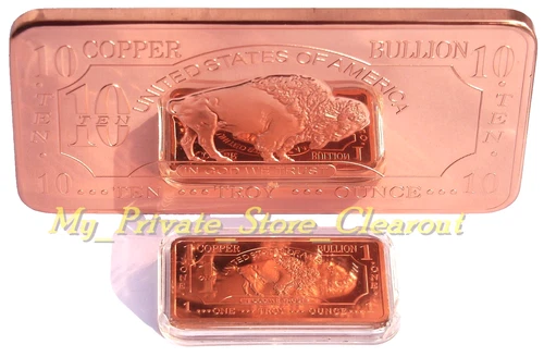 COPPER BUFFALO Bar 10 Troy Ounce Investment BULLION Bar 10 Oz 325g .999 PURE Cu
