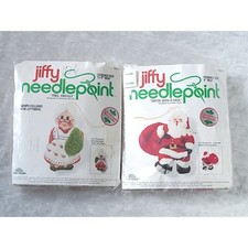 Vtg Jiffy Needlepoint Santa  Mrs Claus Ornament Kit Set Sunset Designs Kringle