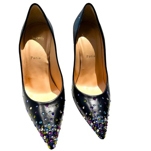 Christian Louboutin Women Shoes Degrastrass Black Leather Size 39 - Picture 4 of 11