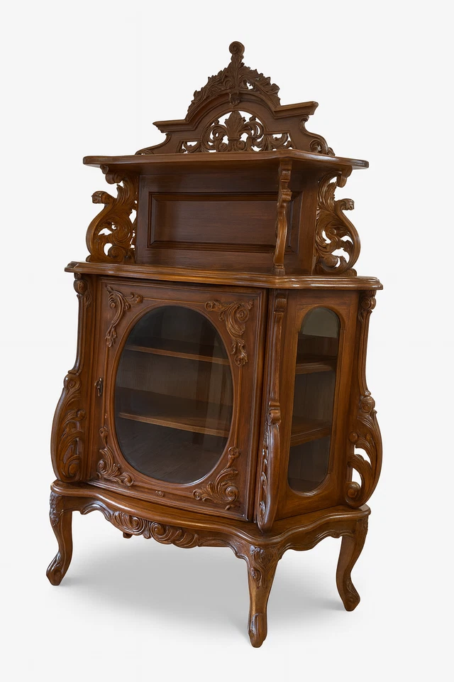 Victorian Rococo Revival Mahogany Curio Cabinet – 75” Tall, Ornate Carved Home - Image 2 of 2