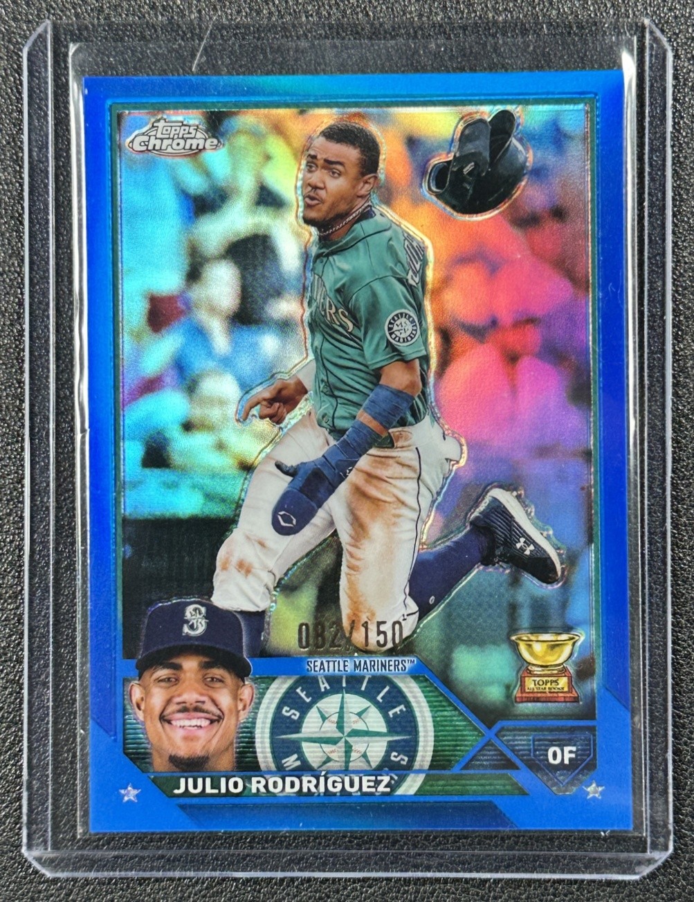 JULIO RODRIGUEZ 2023 TOPPS CHROME #200 ROOKIE CUP BLUE REFRACTOR 82/150 MARINERS