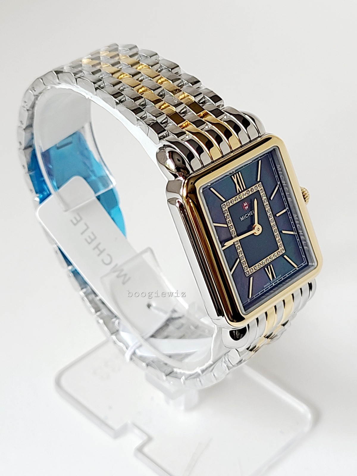 MICHELE SWISS  DECO II DIAMOND RARE NAVY BLUE 2 TONE MOP WATCH, MWW06x000050 NIB