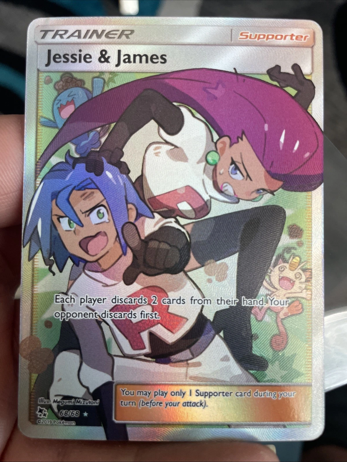 Pokémon Jessie & James Trainer Full Art 68/68 Hidden Fates With A Small Ding