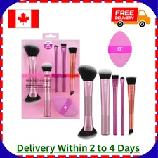 Real Techniques Big Blends Energy Brush + Dual-Sided Puff Kit, 6 Piece Set