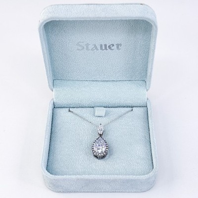 Vintage Stauer Sterling Silver 925 Cubic Zirconia Pendant Necklace 18''-20''