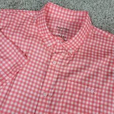 Huk Performance Mens 2XL Orange White Gingham Check Button Down Short Sleeve