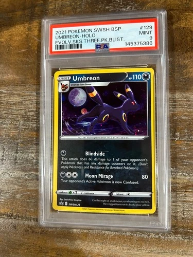 POKEMON 2021 Promo Evolving Skies 3 Pack Blister UMBREON Holo  SWSH129 PSA 9
