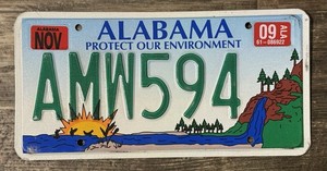 2009- Alabama Protect Our Environment-License Plate-colorful- Waterfall/sunset