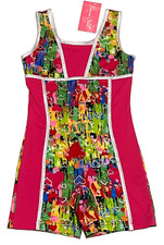 Future Stars Capezio Biketard Unitard Bodysuit Pink Abstract Hearts Girl M 7/8