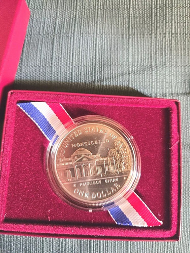 The Thomas Jefferson 250th Anniversary Proof Silver Dollar Comes In OGP & w/ COA - Picture 3 of 5