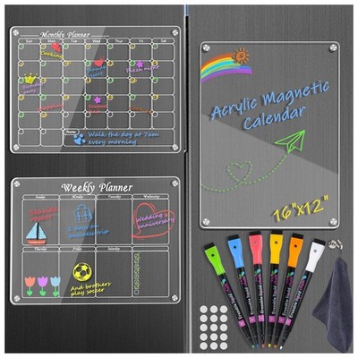 3 Pack Acrylic Magnetic Calendar for Fridge, Magnetic Calendar Dry Erase Boar...
