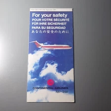 Continental Airlines Boeing 727-200 6/87 Safety Card 