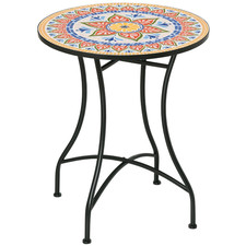 Outsunny 60cm Mosaic Round Bistro Table Outdoor Garden Side Table, Red