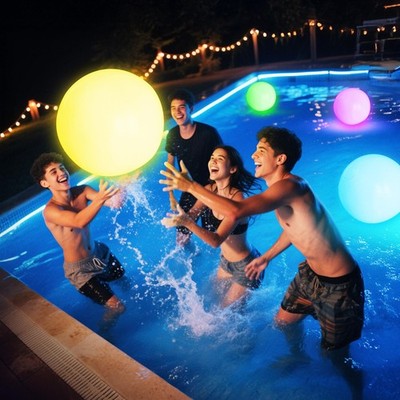 Pool Toys - 16'' Light Up Beach Ball, 1 Pack Glow in The Dark Balls with 8 LED...