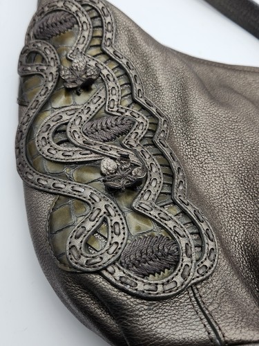 Borsa/borsa a mano in pelle grigia Brighton con accenti placcati argento - Foto 3 di 11