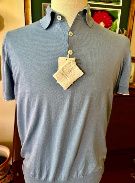 Brunello Cucinelli — Authentic BRUNELLO CUCINELLI NEW, Lt. Blue Cotton Polo, SZ 48Made in Italy- $965