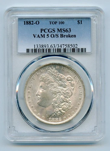 1882-O Morgan Silver Dollar $1 Top 100 VAM 5 O/S Broken PCGS MS63