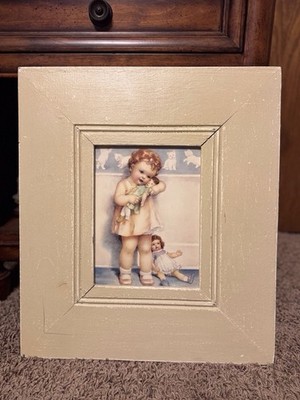 Vintage Bessie Pease  Josie Was Given A New Doll  In 18 x21  Wood Framed