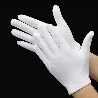 12 Pairs XL+ White Cotton Inspection Gloves   Soft Jewelry Coin Work Gloves