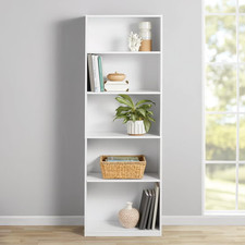 Framed 5-Shelf Bookcase with Adjustable Shelves, White, 71.34 in H