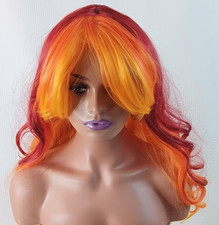 Women's Cosplay Wavy Long synthetic layered deep red orange Bang hair wig 23"