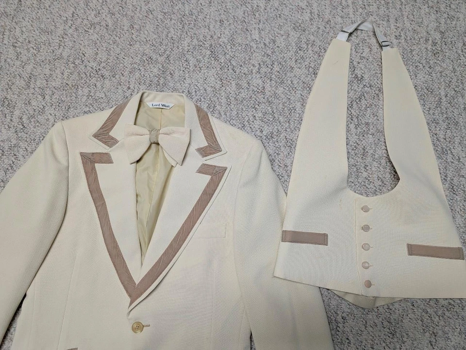 vintage 1970s tuxedo blazer USA made 36L cream TUX smoking jacket 3PC lord west - Image 2 of 4