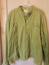 The Quacker Factory Sequin Corduroy Zip-Up Lime Green Jacket Size XL
