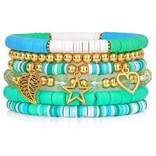 Heishi Clay Beaded Bracelets for Women Green Friendship Stretch Bracelets Stacka